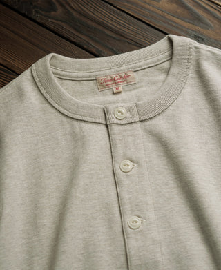 1930s 10.5 oz Cotton Loopwheel Tubular Henley Shirt - Oatmeal