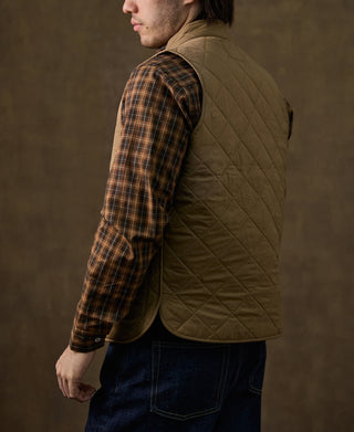 Corduroy Trimmed Diamond Quilted Field Vest – Khaki
