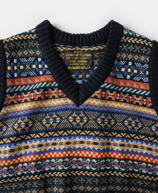 Fair Isle Wool Blend Knit Vest - Navy