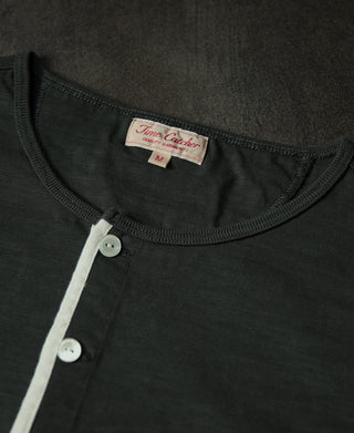 1900er 9,8 Unzen Slub-Baumwoll-Henley-T-Shirt – Vintage-Schwarz