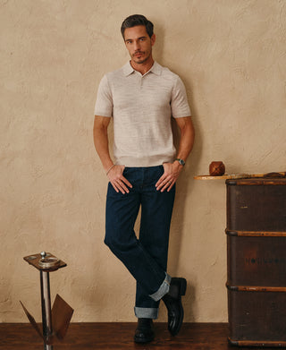 Lightweight Slub Cotton Knit Polo - Oatmeal