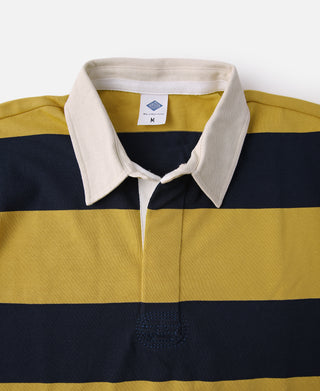 Classic Fit Striped Jersey Rugby Shirt - Yellow/ Navy