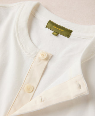 1930s 10.5 oz Cotton Loopwheel Tubular Henley Shirt - White