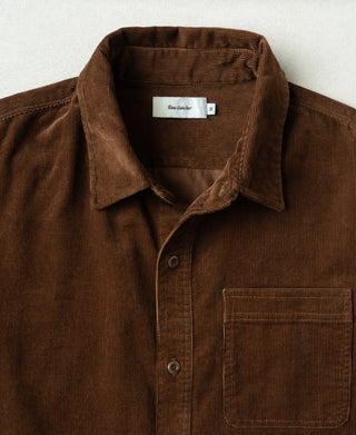 Brown cotton corduroy button-up shirt with point collar and chest pocket