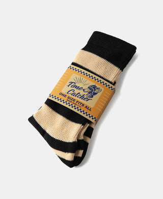 Retro Striped Cotton Socks - Black/Apricot