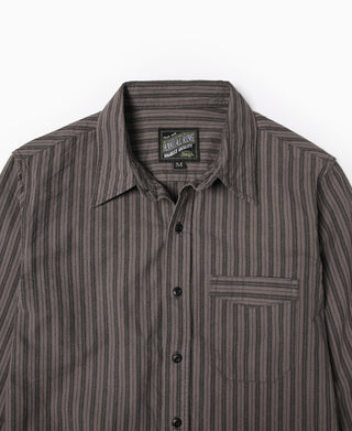 1930년대 6온스 원사 염색 도비 회갈색 브라운 스트라이프 워크 셔츠