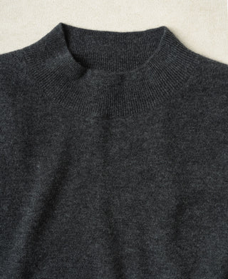 Heather gray ribbed mock neck collar detail on merino wool sweater