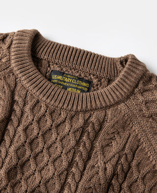 Aran Cable Knit Fisherman Sweater - Light Brown