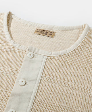 Waffle Knit Jacquard Henley Shirt - Apricot