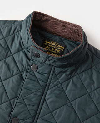 Corduroy Trimmed Diamond Quilted Field Vest – Dark Green