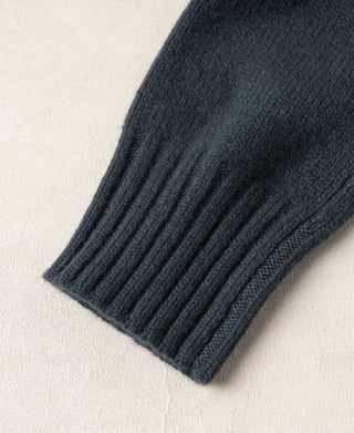 Mock Neck Pure Wool Guernsey Sweater - Dark Blue