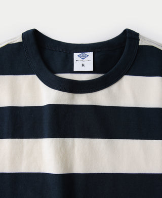 Breites gestreiftes T-Shirt aus schwerer Baumwolle – Blau/Aprikose