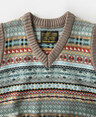 Fair Isle Wool Blend Knit Vest - Gray