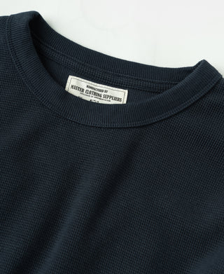 Cotton Blend Waffle Long Sleeve T-shirt - Navy