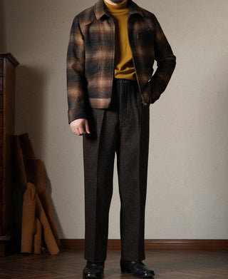 1930s Wool Shadow Plaid Tweed Cossack Jacket