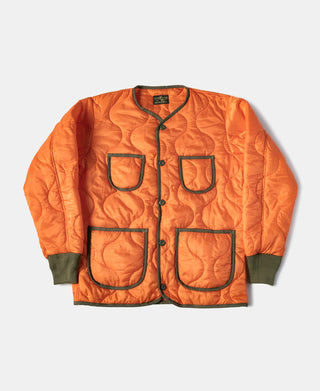 Military Style Quilted Padded Ripstop Nylon Jacket - Orange