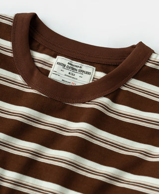 Heavyweight Stripe Crewneck Long Sleeve T-Shirt - White/Coffee