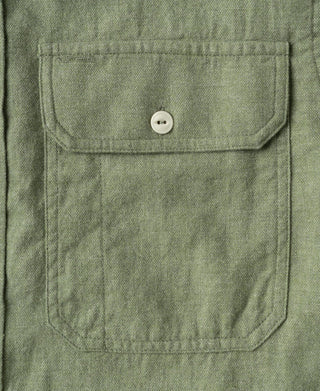 Sage flannel work shirt chest pocket with button detail
