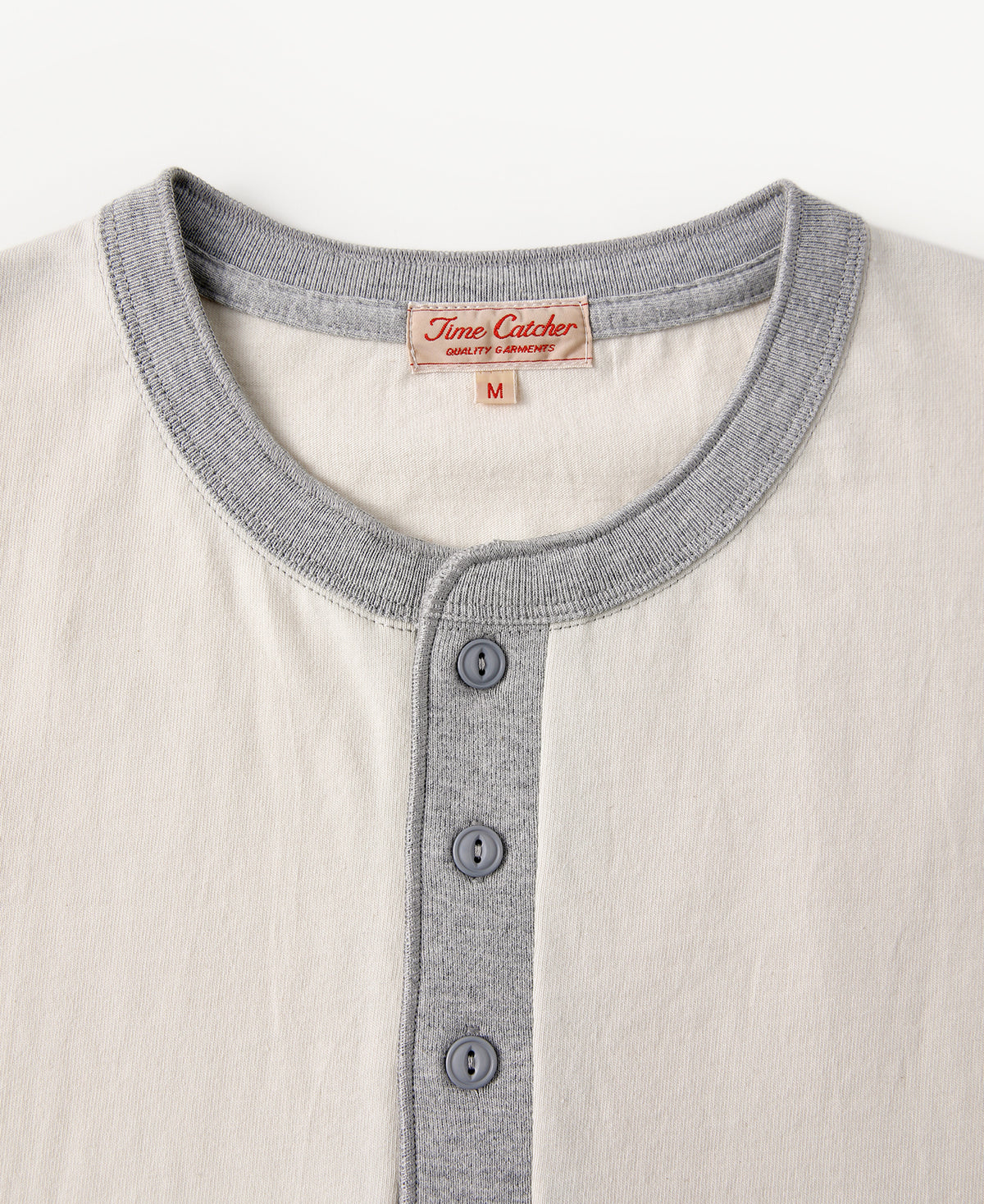9.3 oz Cotton Loopwheel Tubular Henley T-Shirt - Gray/Apricot