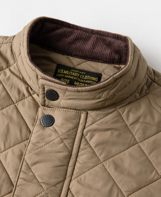 Corduroy Trimmed Diamond Quilted Field Vest – Khaki