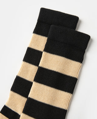 Retro Striped Cotton Socks - Black/Apricot
