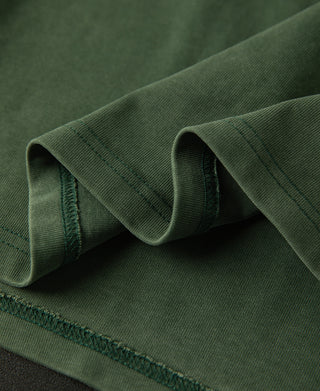 hem detail of Green Sun-Washed Cotton Long Sleeve T-Shirt 