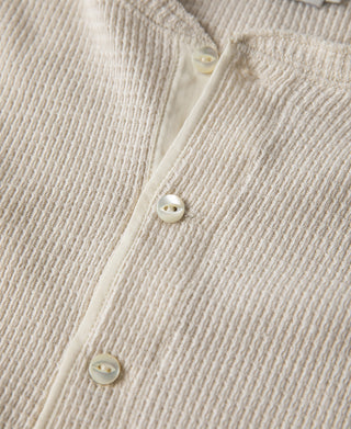 Honeycomb Waffle Knit Henley T-Shirt - Oatmeal