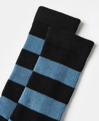 Retro Striped Cotton Socks - Black/Blue