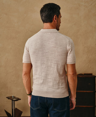 Lightweight Slub Cotton Knit Polo - Oatmeal