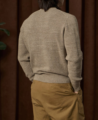 Textured Melange Knit Henley Shirt - Brown Beige