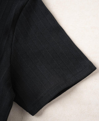 Vintage black ribbed cotton T-shirt sleeve end and side seam