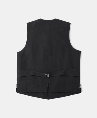 back view of Textured Linen-Cotton Vest – Black