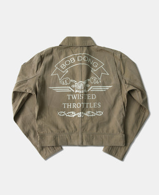 Overall aus Baumwolle mit Fischgrätenmuster und Logo-Print – Khaki