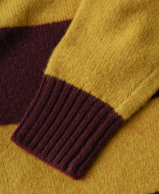 Brushed Wool Striped Sweater - Wine Red/Yellow