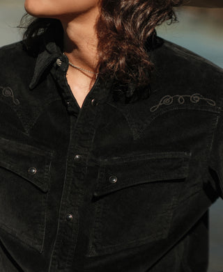Bolero Embroidered Corduroy Western Shirt - Black