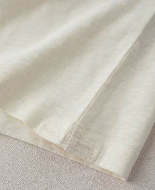 hem detail of Vintage Slub Cotton Cap Sleeve T-Shirt - Apricot