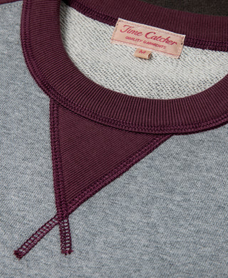 14 oz Contrast-Tipped Loopwheel Crewneck Sweatshirt - Red/Gray