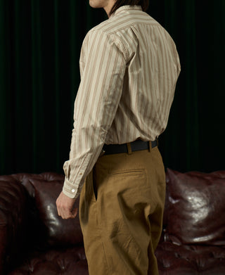 컬러 스트라이프 밴드 칼라 셔츠 - 살구색 