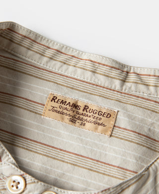 컬러 스트라이프 밴드 칼라 셔츠 - 살구색 