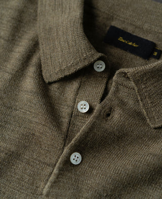 Slub Cotton Long Sleeve Knit Polo - Olive