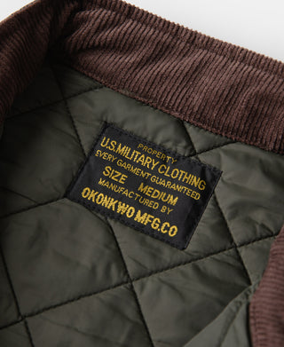 Corduroy Trimmed Diamond Quilted Field Vest – Olive