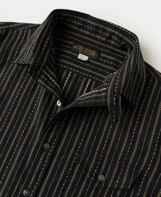 1940s Jacquard Stripe Work Shirt - Black