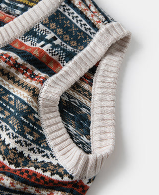 Fair Isle Wool Blend Knit Vest - Cream White