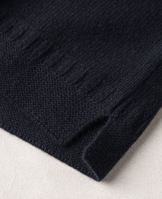 Mock Neck Pure Wool Guernsey Sweater - Navy