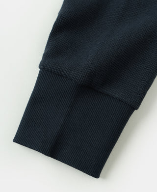 Cotton Blend Waffle Long Sleeve T-shirt - Navy
