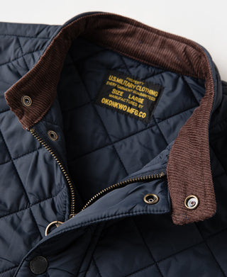 Corduroy Trimmed Diamond Quilted Field Vest – Navy
