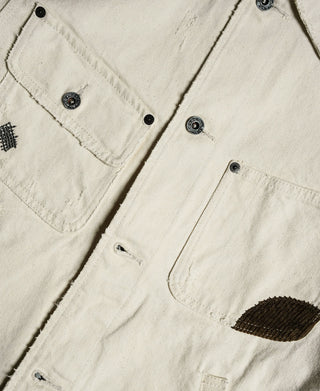 15.5 oz Ecru Selvedge Denim Repair Trucker Jacket