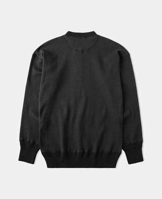 Ribbed Long Sleeve Henley T-Shirt - Black