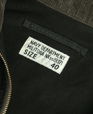N-1 deck jacket label on black olive lining, size 40
