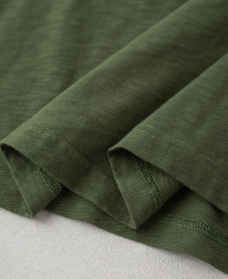 hem detail of Vintage Slub Cotton Cap Sleeve T-Shirt - Olive